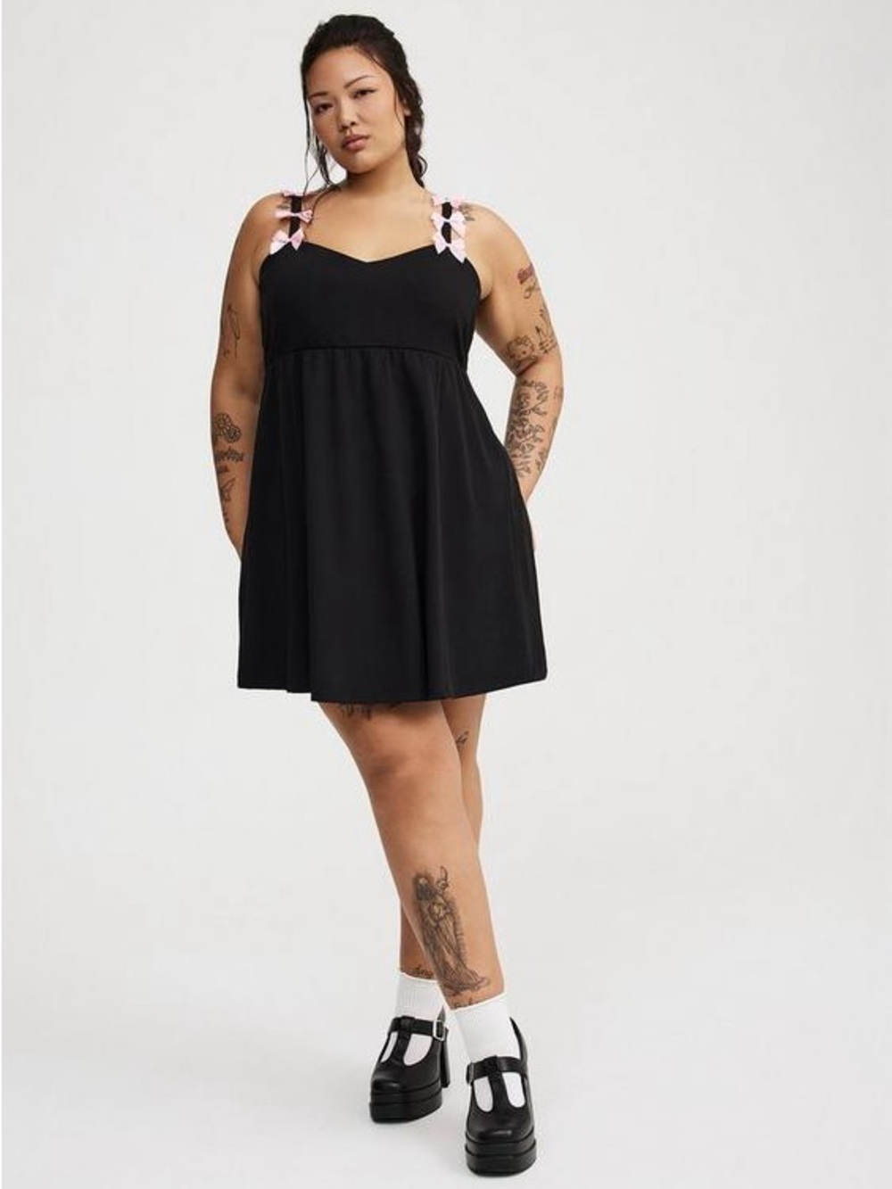 torrid Black Mini Dress with Pink Bow Straps NWT